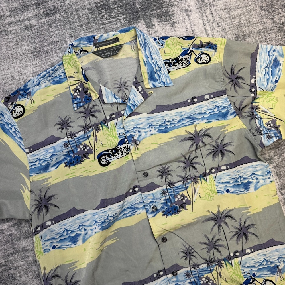 VTG Y2K Southpole Shirt Mens XL Hawaiian Aloha Moto Loop Collar Relaxed Loose‎